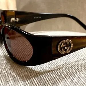 GUCCI brown sunglasses ? GG logo on temples in crystal made in Italy GUCCI 3864 Red Green Stripe Brown Havana Classic Star Logo  main image 3